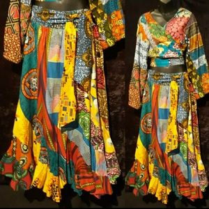 Cotton patchquilt ruffled long skirts